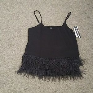 Black Tank Top with Black Feathers